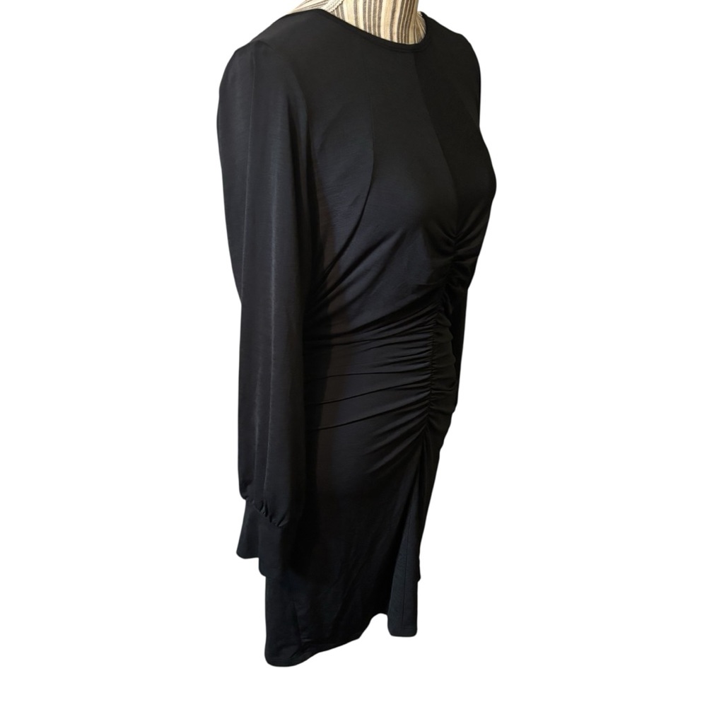 NWT 19 Cooper Dress Large Black Long Balloon Sleeves Ruched Lined Sexy Stretch - Picture 5 of 15